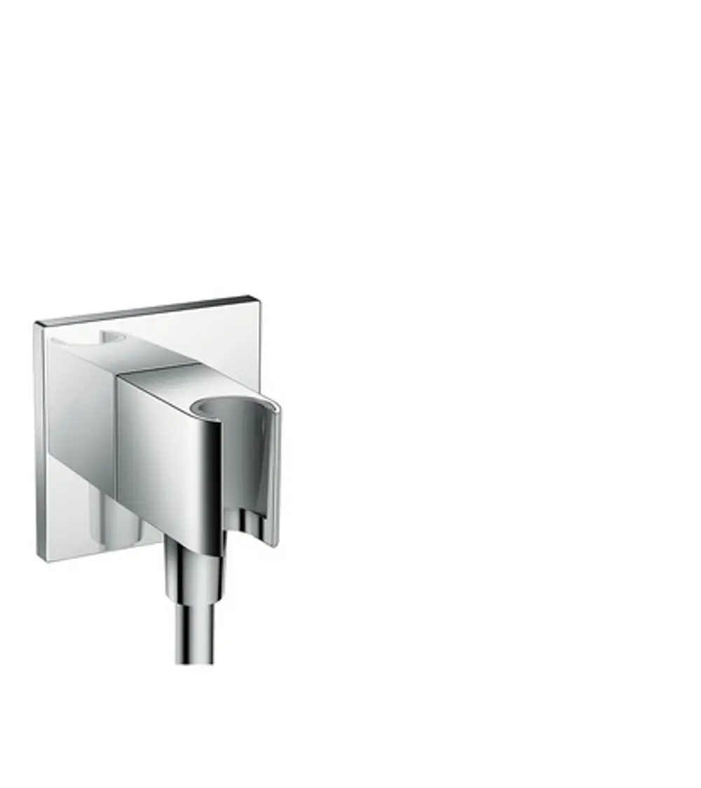 Axor Portereinheit in Chromausführung, eckiges Design, montiert an der Wand, mit Anschluss für Duschschlauch.
